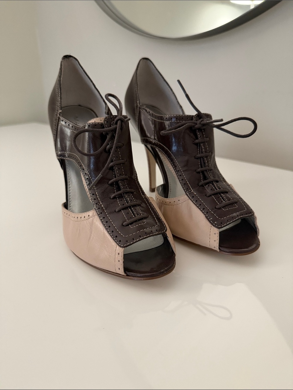 Marc Fisher Brown and Tan Lace-Up Oxford Heels